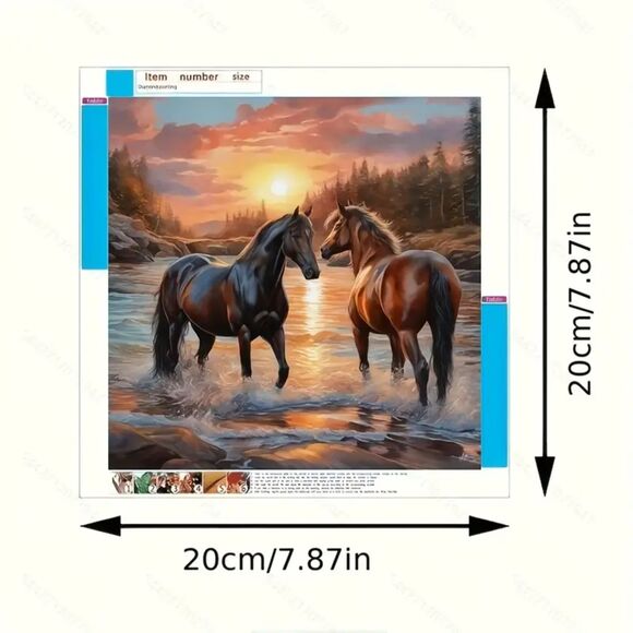 Horses 5D Diamond Painting Art Decoration Kit. Round Diamonds, No Frame 8"x8" - Picture 2 of 6